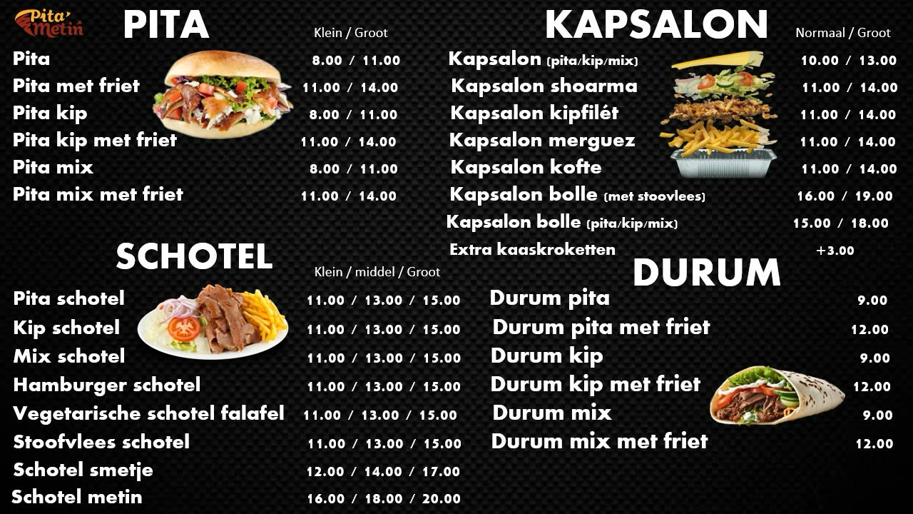 Pita Metin menu preview